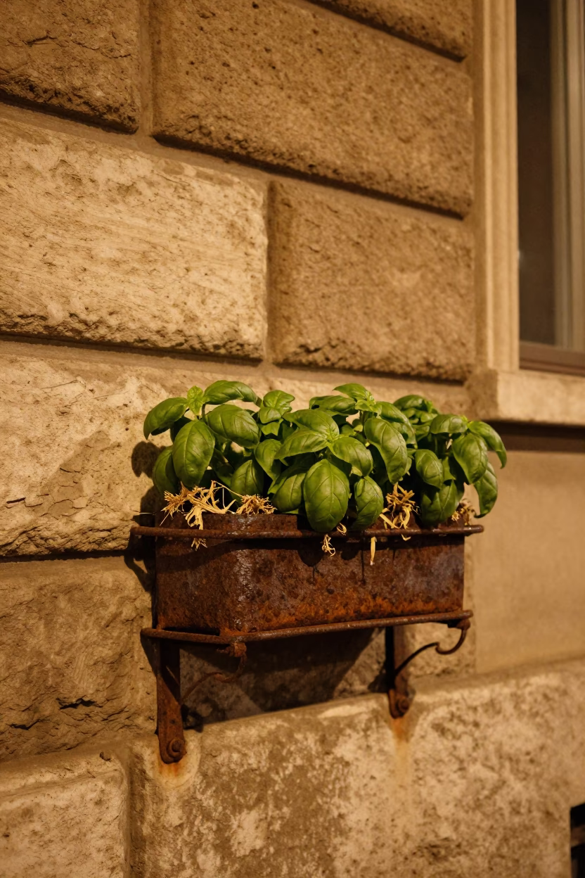 Rusty Window Box in Rome in in Rome, Italy
