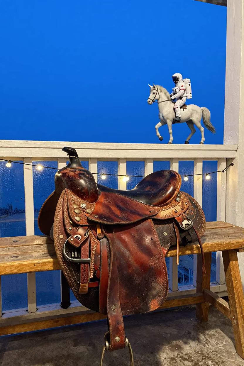 Saddle on Pier Railing with Astronaut Unicorn in on a pier railing in Batman