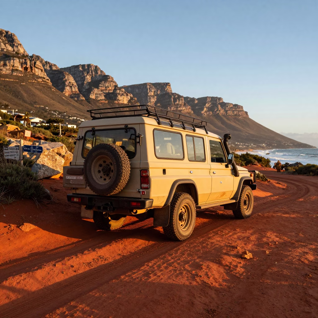 Safari Jeep in Cape Town at Golden Hour in in Cape Town, South Africa