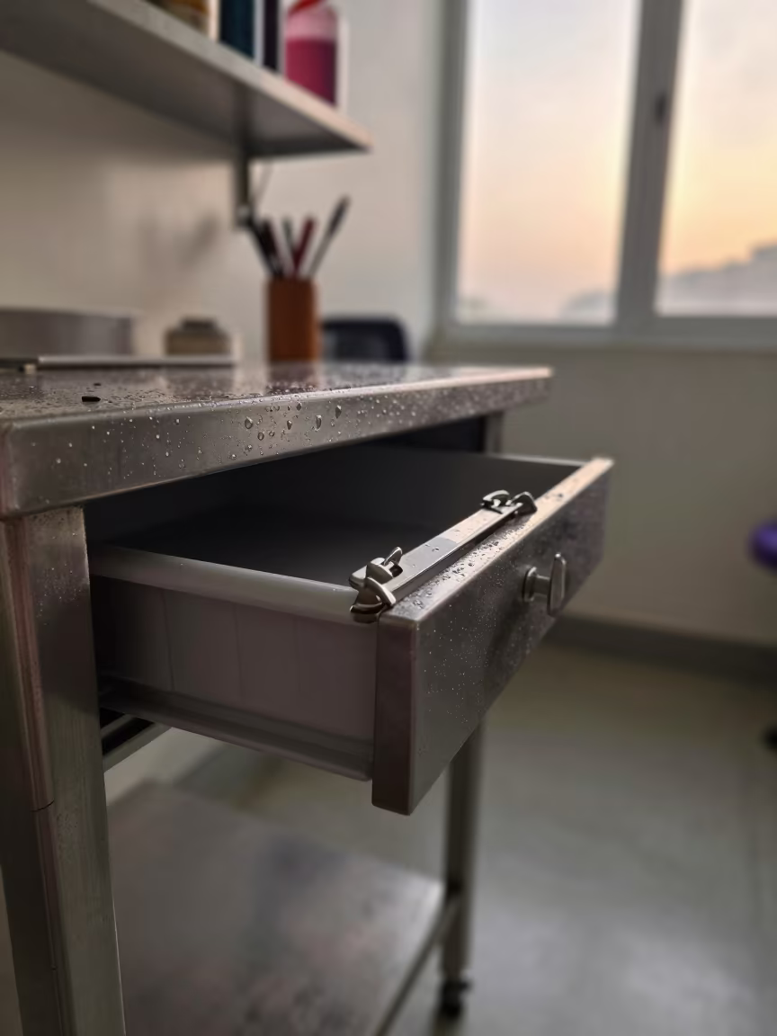 Safety Clip Drawer in Grooming Bay Honey Light in inside a grooming bay in Mancherial