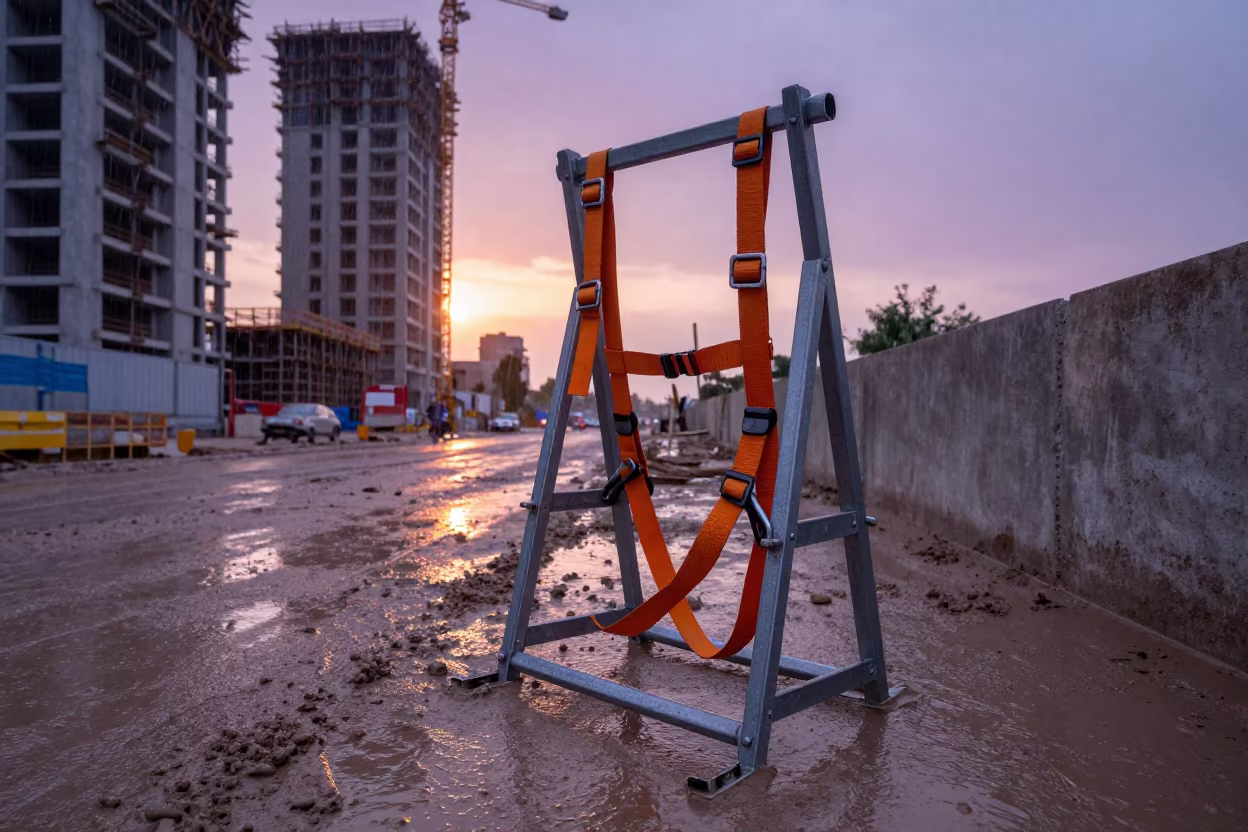 Safety Harness Rack Monsoon Site Tehran in at a muddy site access road near Tehran