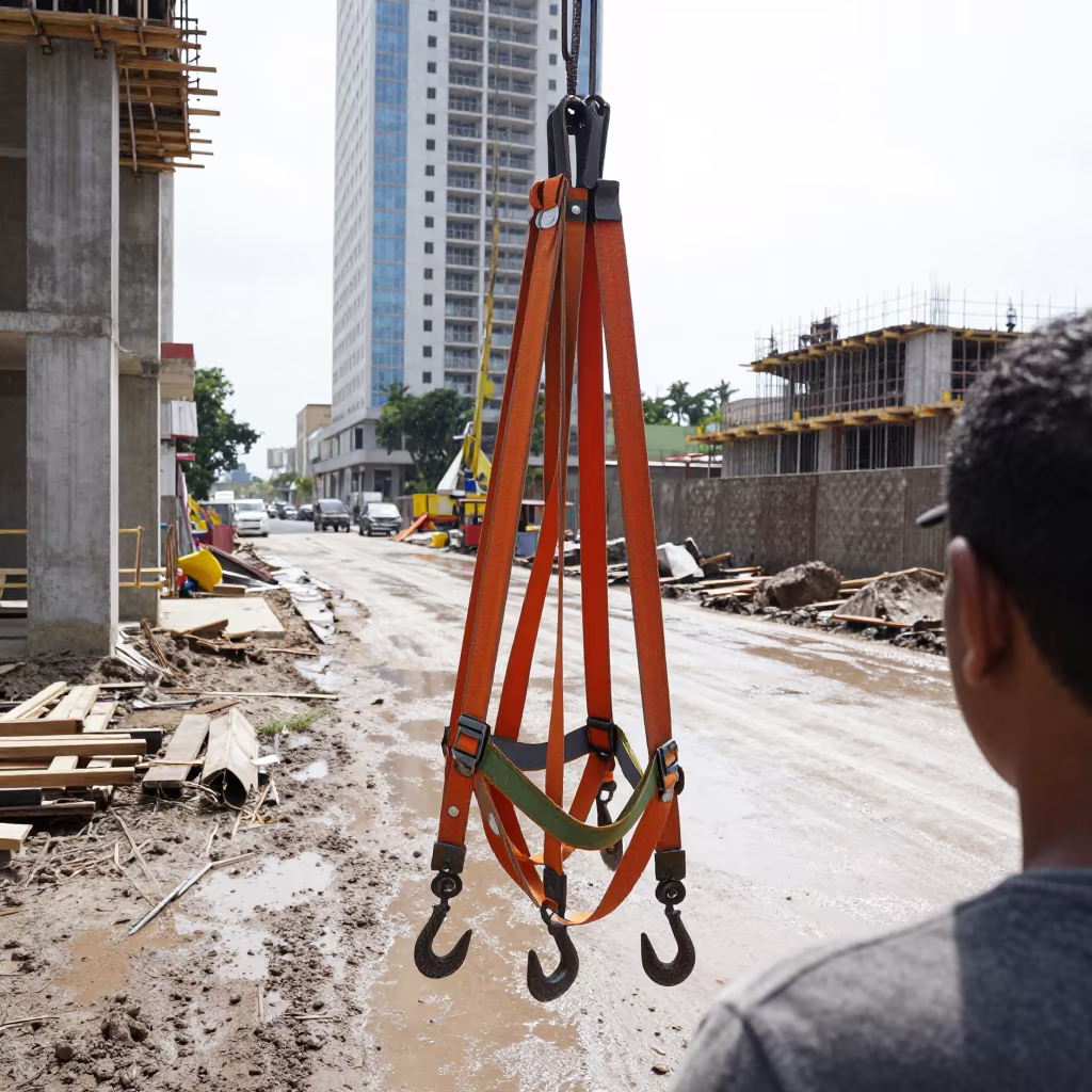 Safety Harness Rack on Muddy Havana Construction Site in at a muddy site access road near Havana