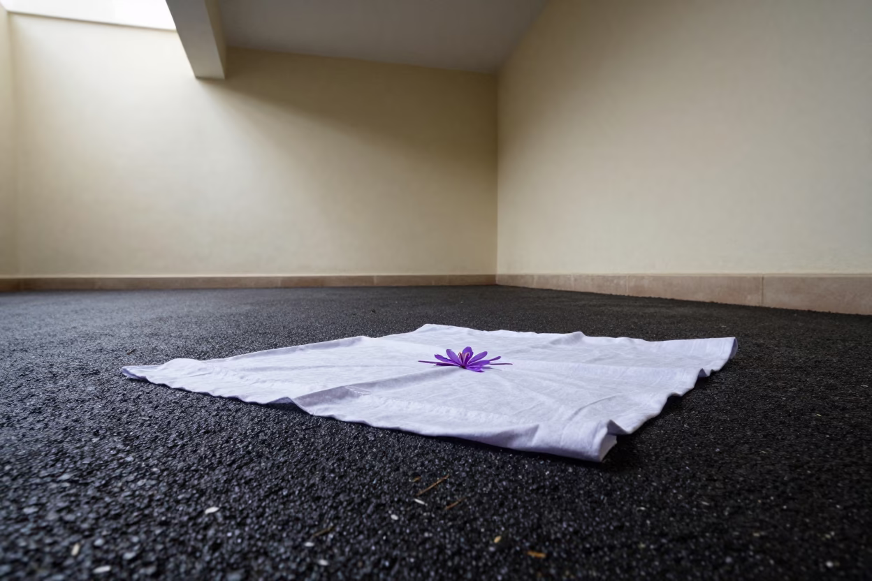 Saffron Cloth on Black Asphalt Kinshasa Atrium in inside a vaulted atrium near Kinshasa