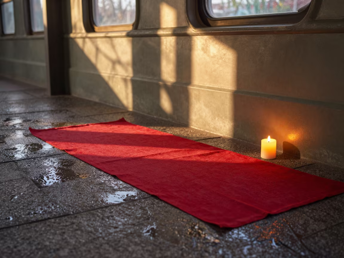 Saffron Cloth and Rainwater in Rason Terminal in inside a restored train terminal in Rason