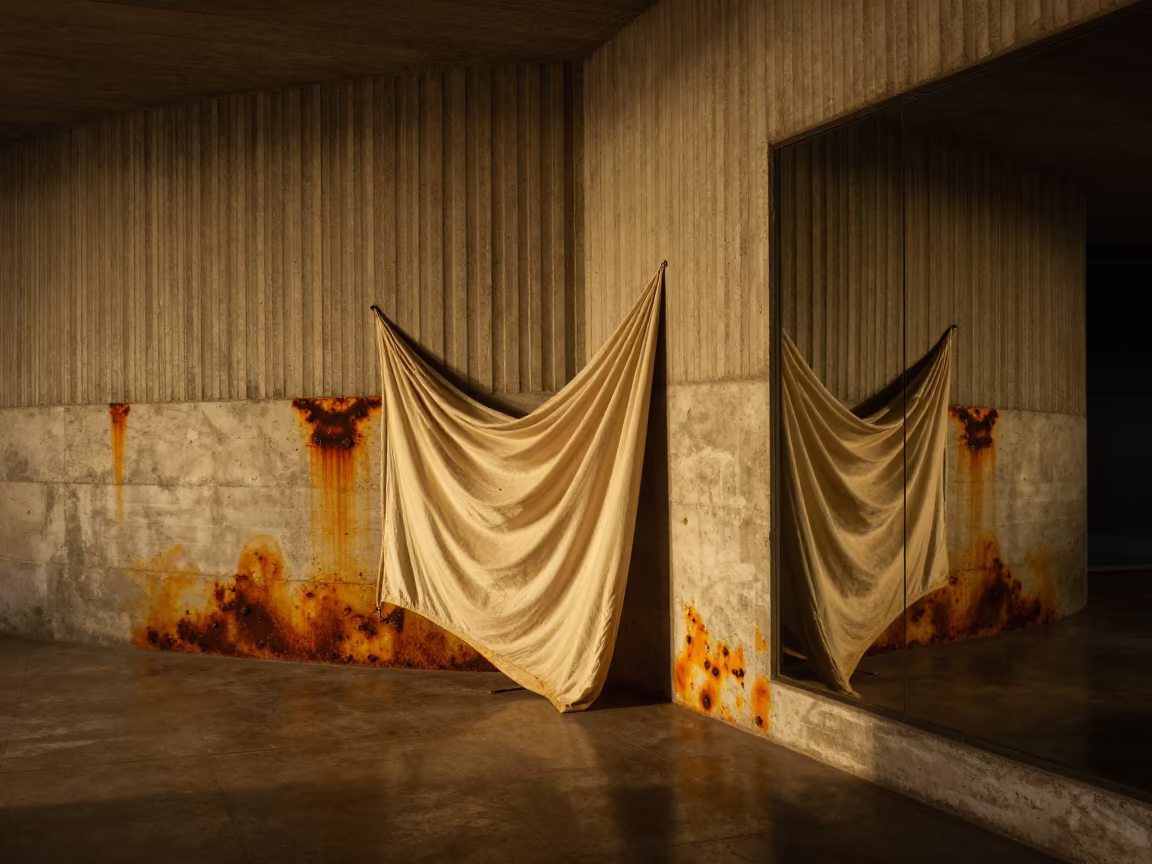 Saffron Cloth Rust Bloom Predawn Lobby in inside a ribbed concrete lobby near Barranquilla