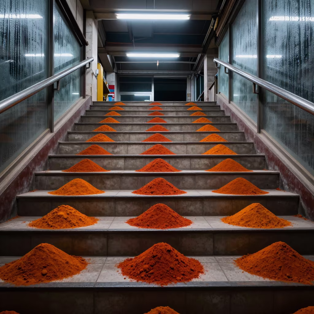 Saffron Cobalt Predawn Stair Hall Chengdu in inside a tiled stair hall in Chengdu
