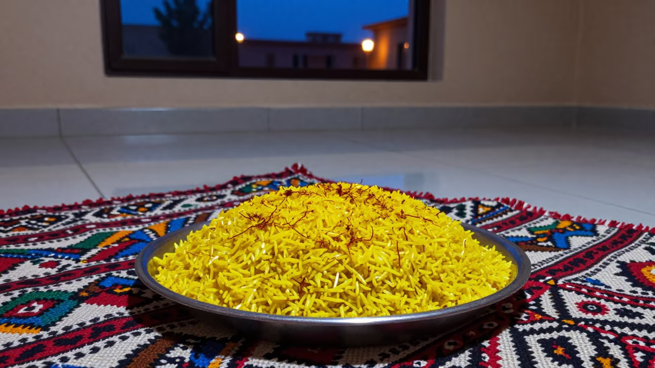 Saffron Crusted Persian Rice on Picnic Blanket in on a picnic blanket in Dessie