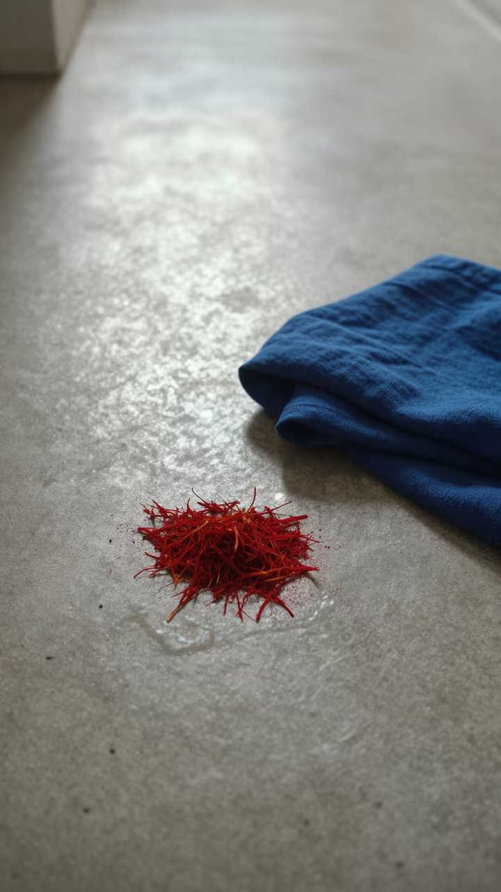 Saffron Powder Cobalt Cloth Overhead View in inside a skylit passageway near Pittsburgh