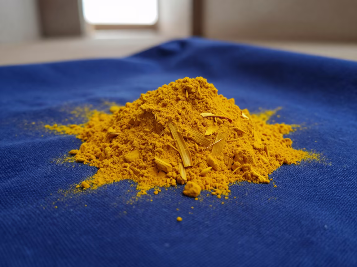 Saffron Powder and Cobalt Cloth Study in inside a skylit passageway near Lome