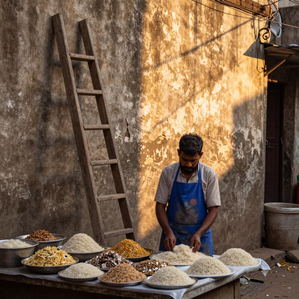 Saffron Rice in Mumbai at Sunset Light in in Mumbai, India