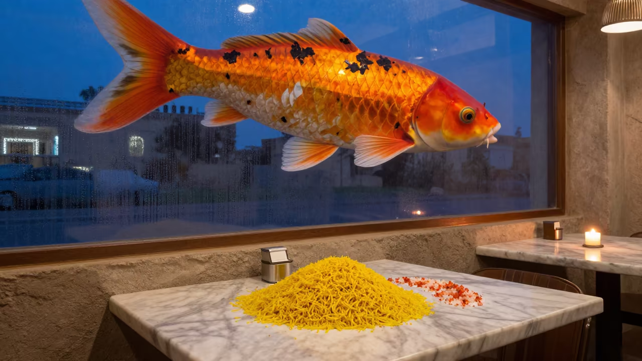 Saffron Rice Salt Flakes Marble Table in on a marble cafe table in Sharjah