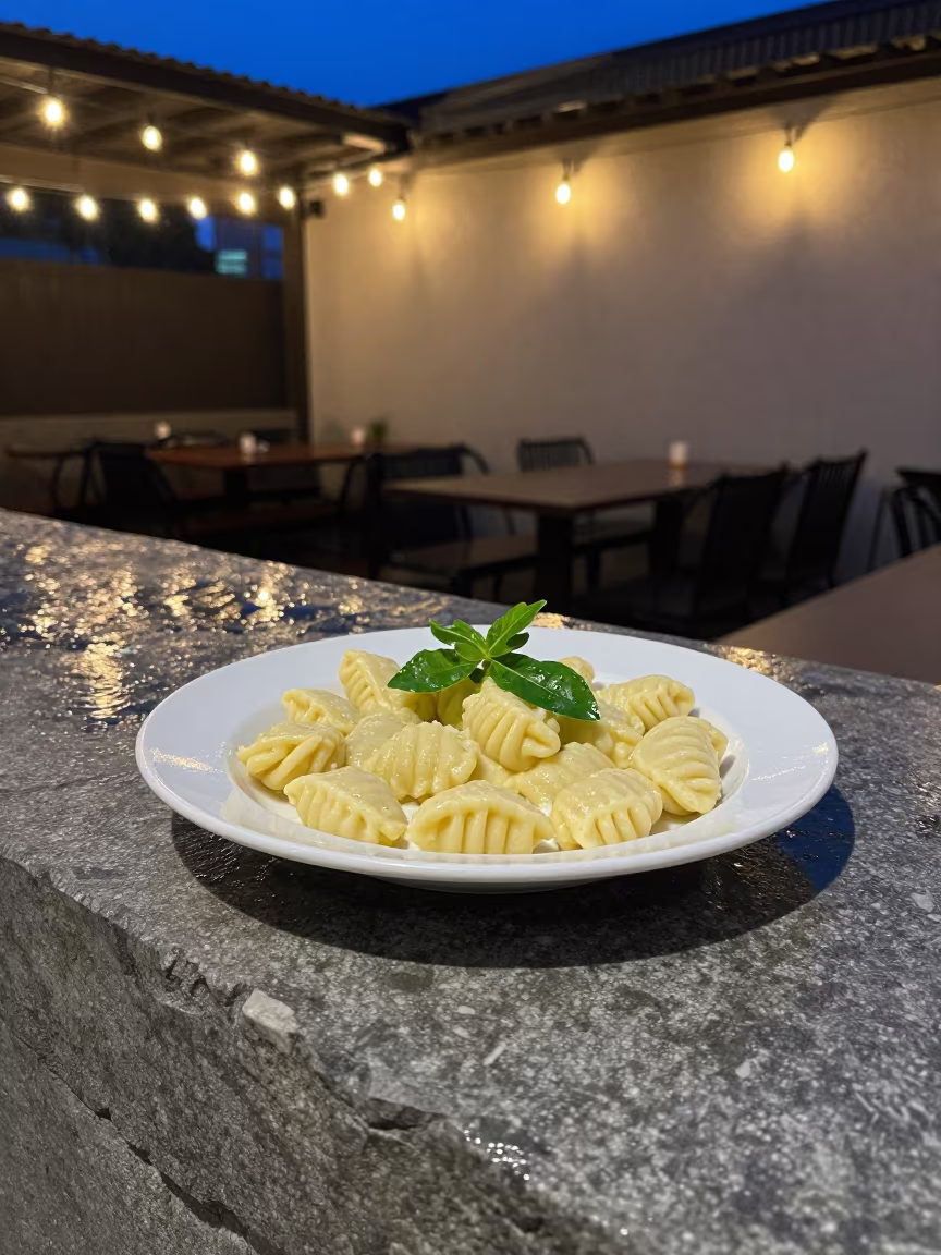 Sage Butter Gnocchi on Stone Ledge Jakarta in on a stone ledge in Sudirman, Jakarta