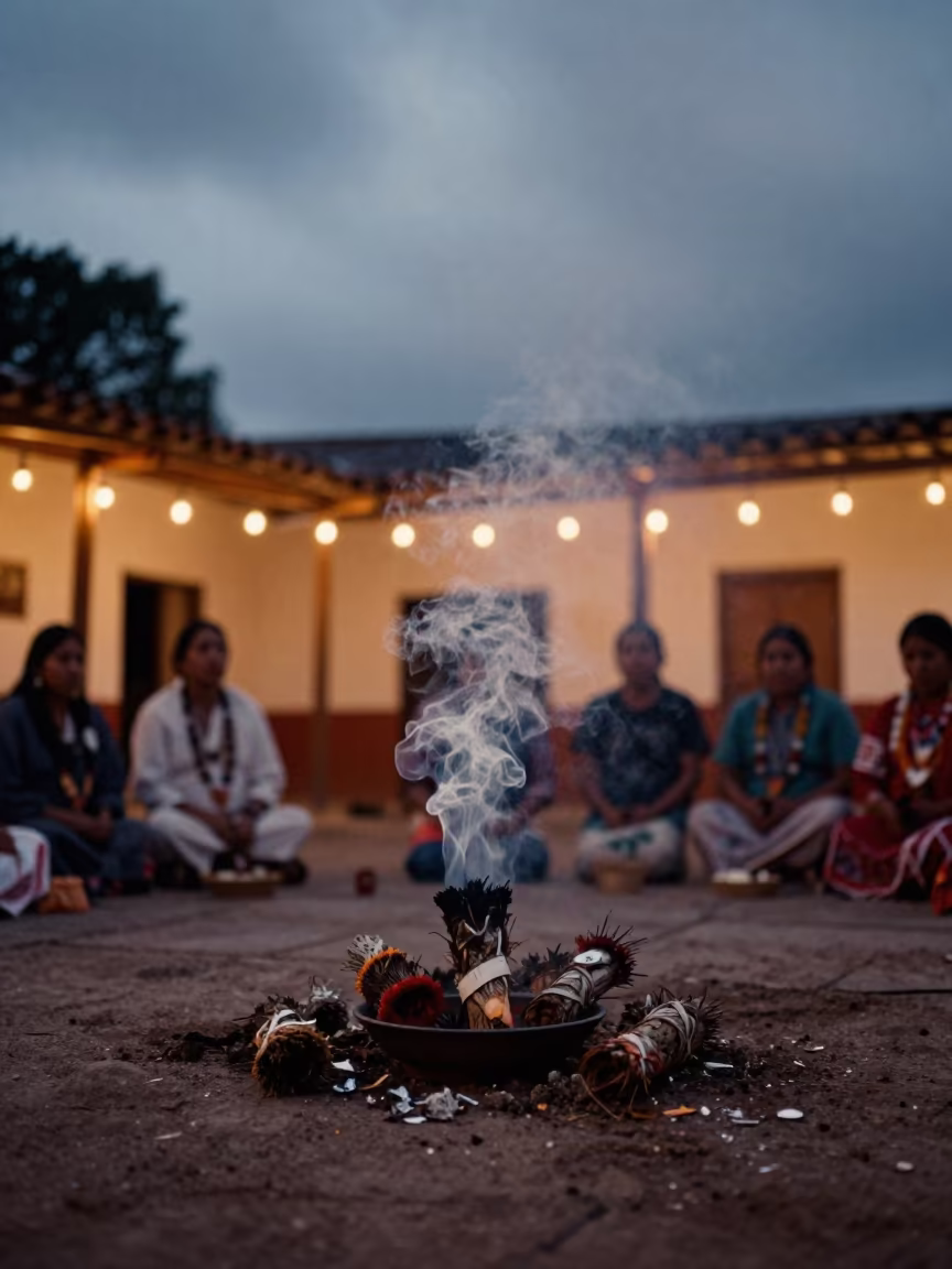 Sage Smudging Ceremony in Punto Fijo Twilight in in a prayer hall in Punto Fijo