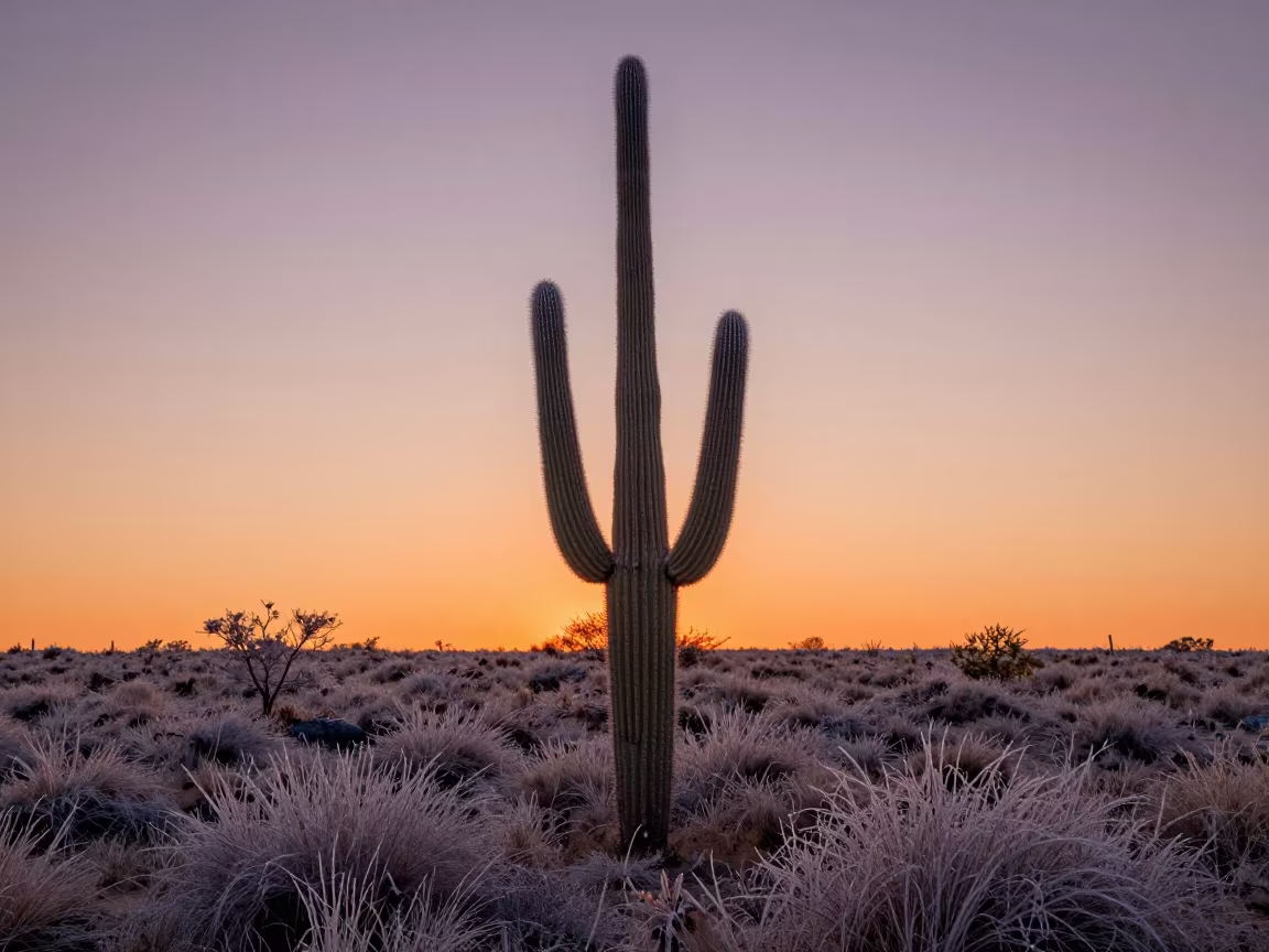 Saguaro Cactus in Winter Frost Meadow in in a bloom-heavy meadow in Northwest Territories