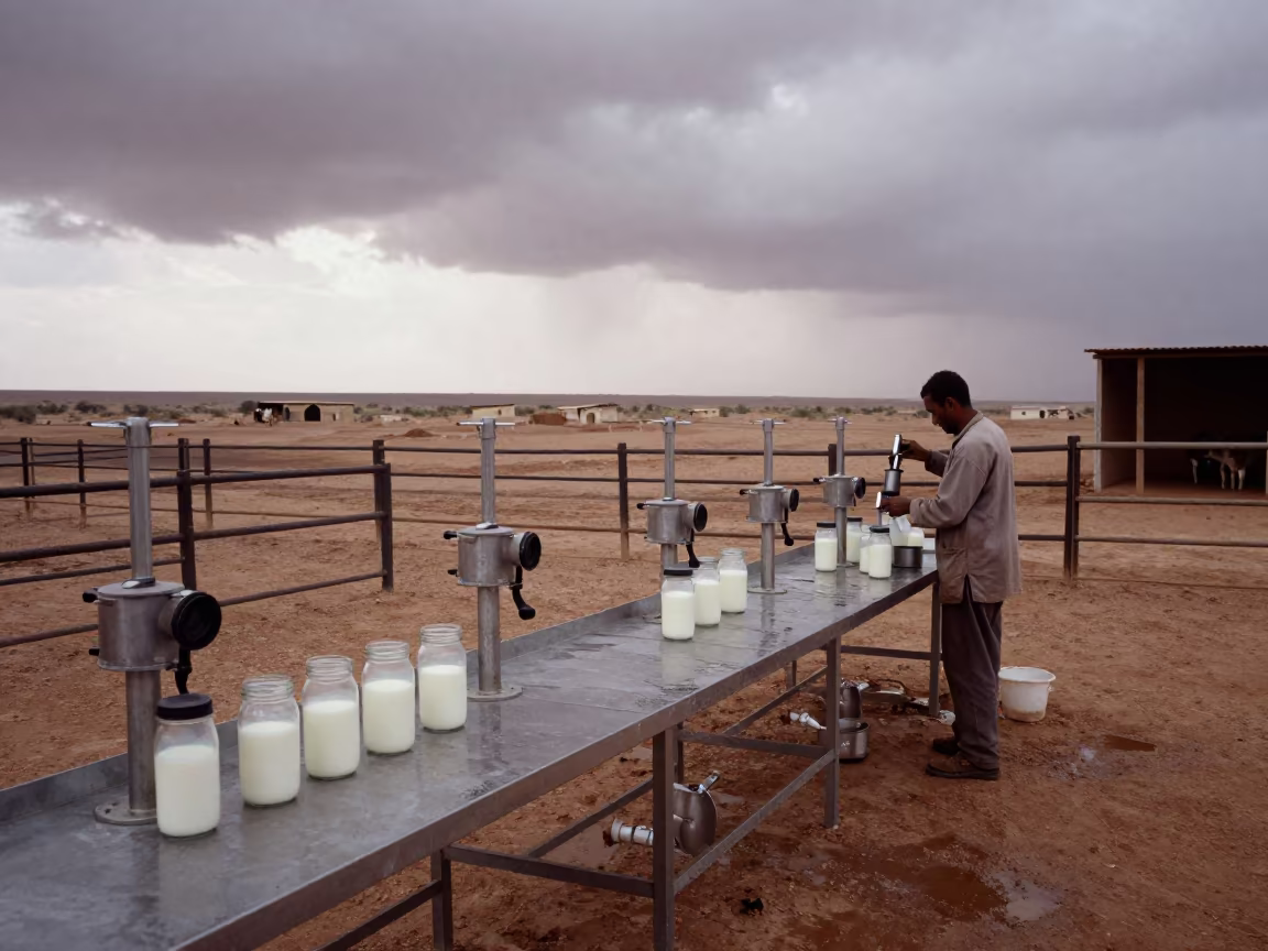 Sahara Ranch Milk Sample Station Morning in inside a ranch corral in the Sahara
