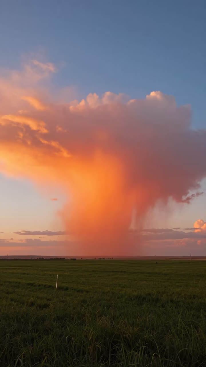 Saharan Dust Cloud Sunset Over Atlantic Near Belgrade in across a storm-bright plain near Belgrade