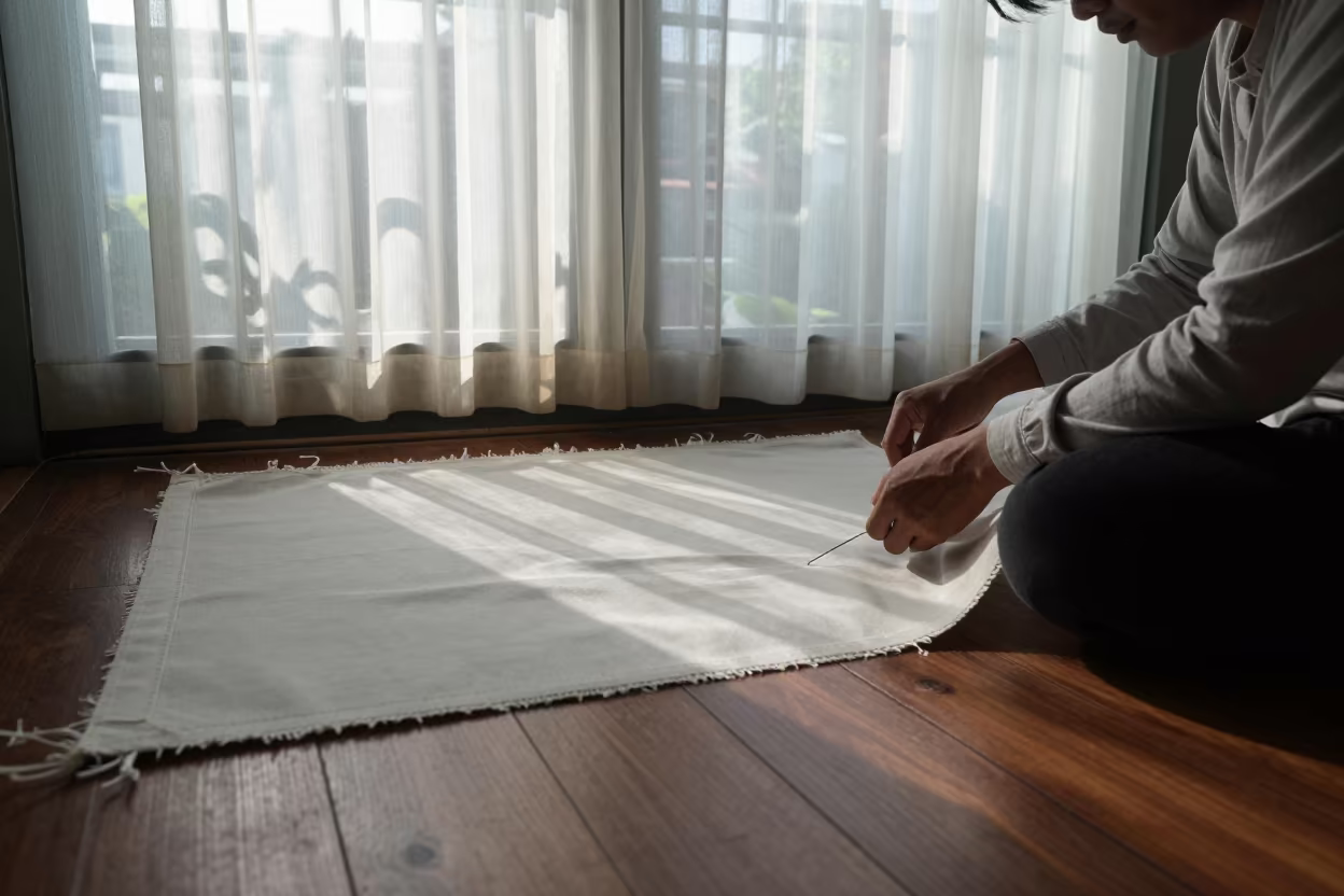 Sail Maker Sewing Canvas in Kuala Lumpur Atelier in in an atelier in Kuala Lumpur