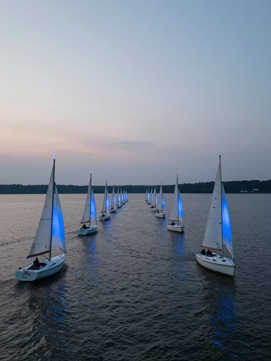 Sailboat Fleet Race Start Tennessee Evening in in Tennessee