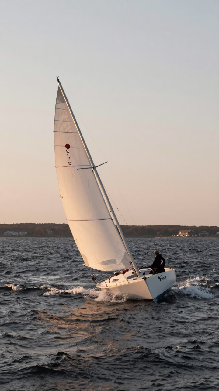 Sailboat Heeling at The Early Morning Light in Halifax in in Halifax, Nova Scotia, Canada