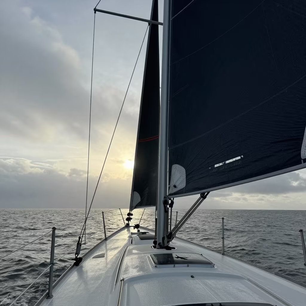 Sailboat Running Wing-on-Wing in Mozambique Dawn in in Mozambique