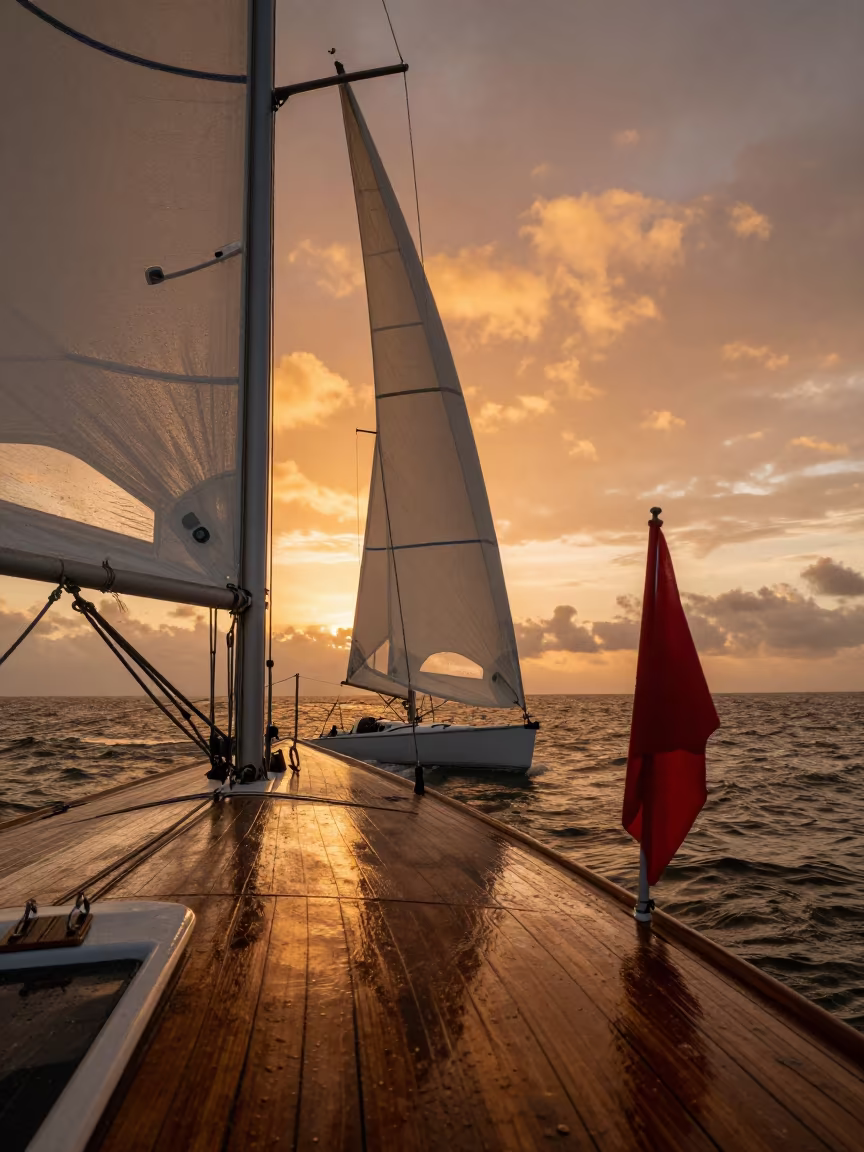 Sailboat Tacking Into Amber Sunset Light in near São Paulo