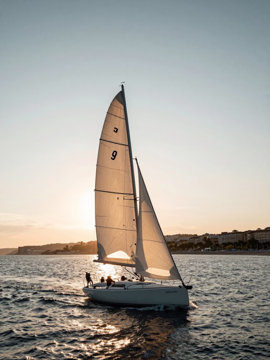 Sailboat Wing in Nice at Sunset Light in in Nice, France