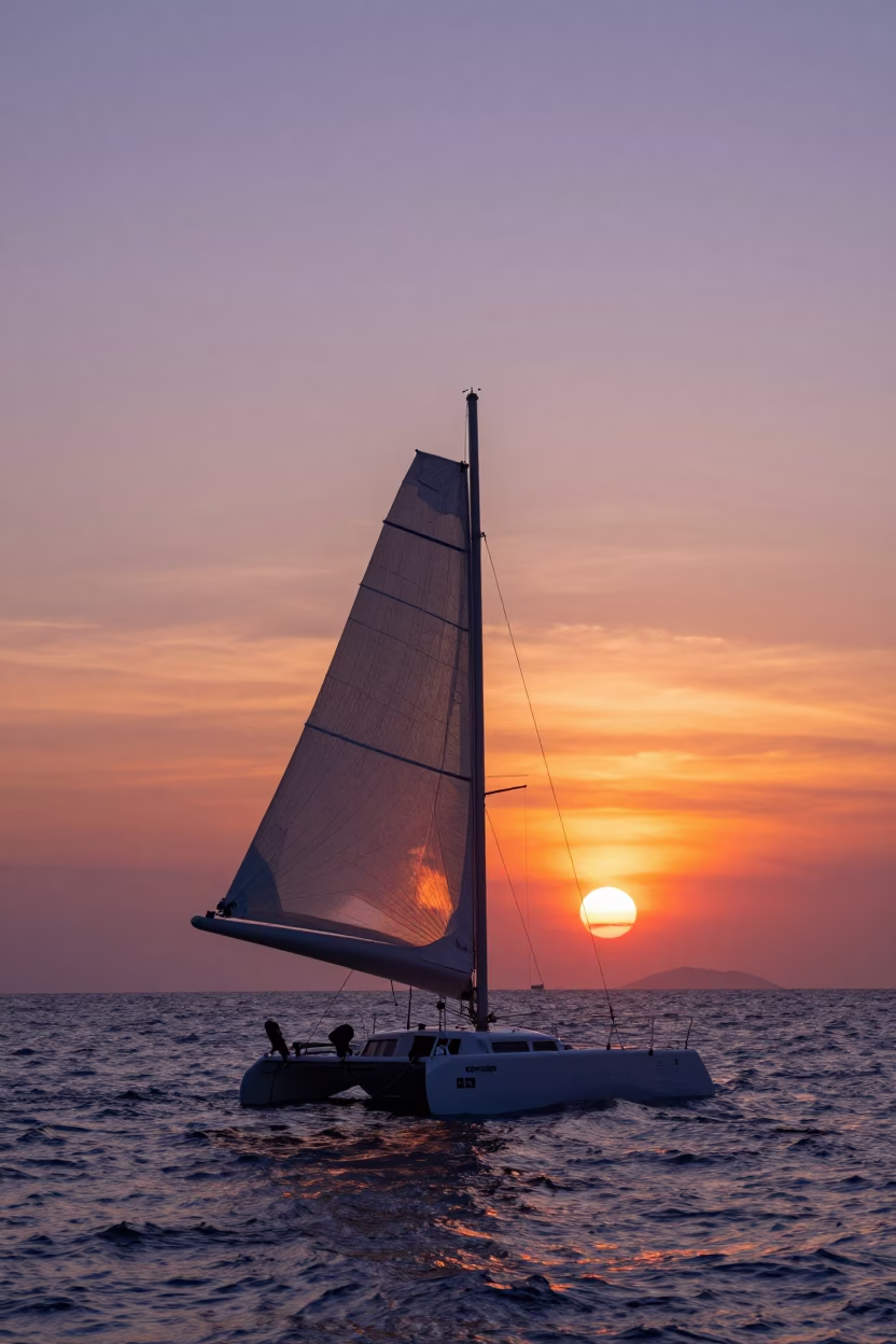 Sailboat Wing-on-Wing Sunset Sailing Phuket Thailand Coastal Scenery in in Phuket, Thailand