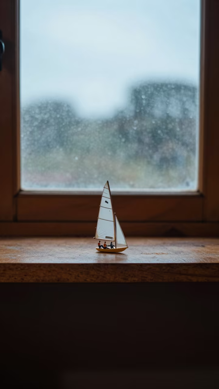 Sailing Crew Rounding Windward Mark in Garoua in on a workshop shelf in Garoua