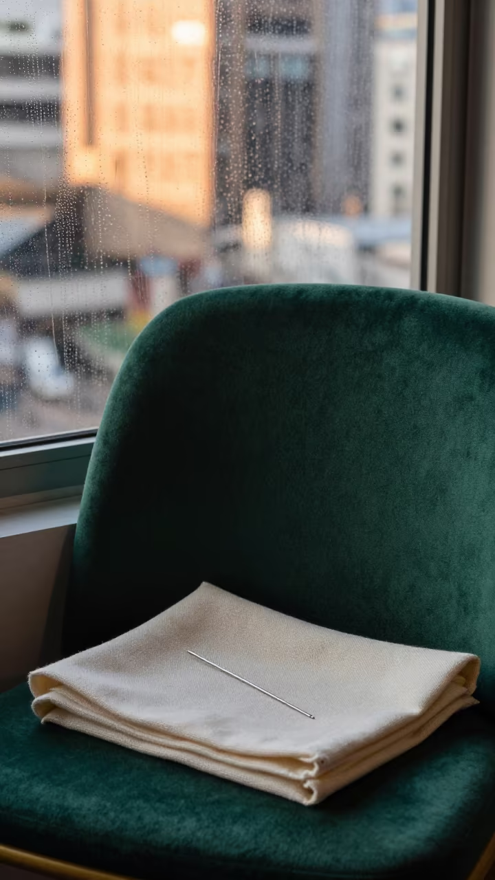 Sailmaker Palm and Needle on Velvet Chair in on a velvet chair near Chinatown, Kuala Lumpur