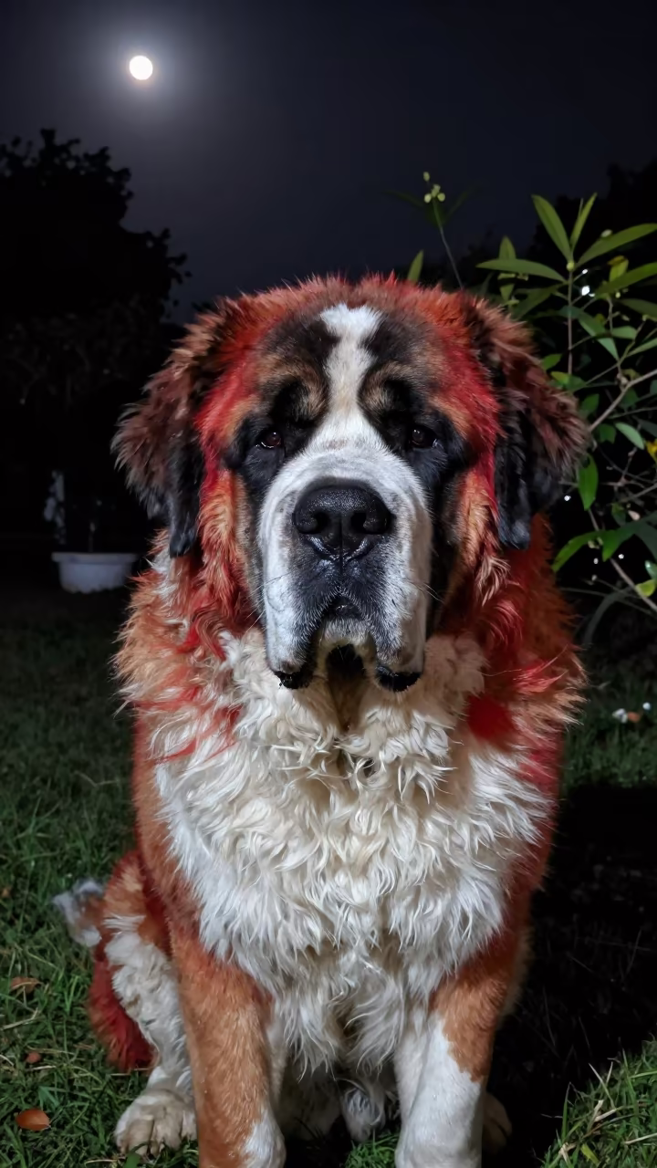 Saint Bernard Portrait Near Garden Edge Dawn in near a garden edge with soft morning light and an uncluttered background in Vadodara