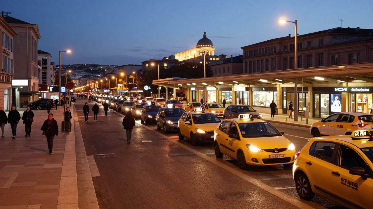 Saint-Charles Station at As City Lights Begin To Glow in Marseille in in Marseille, France