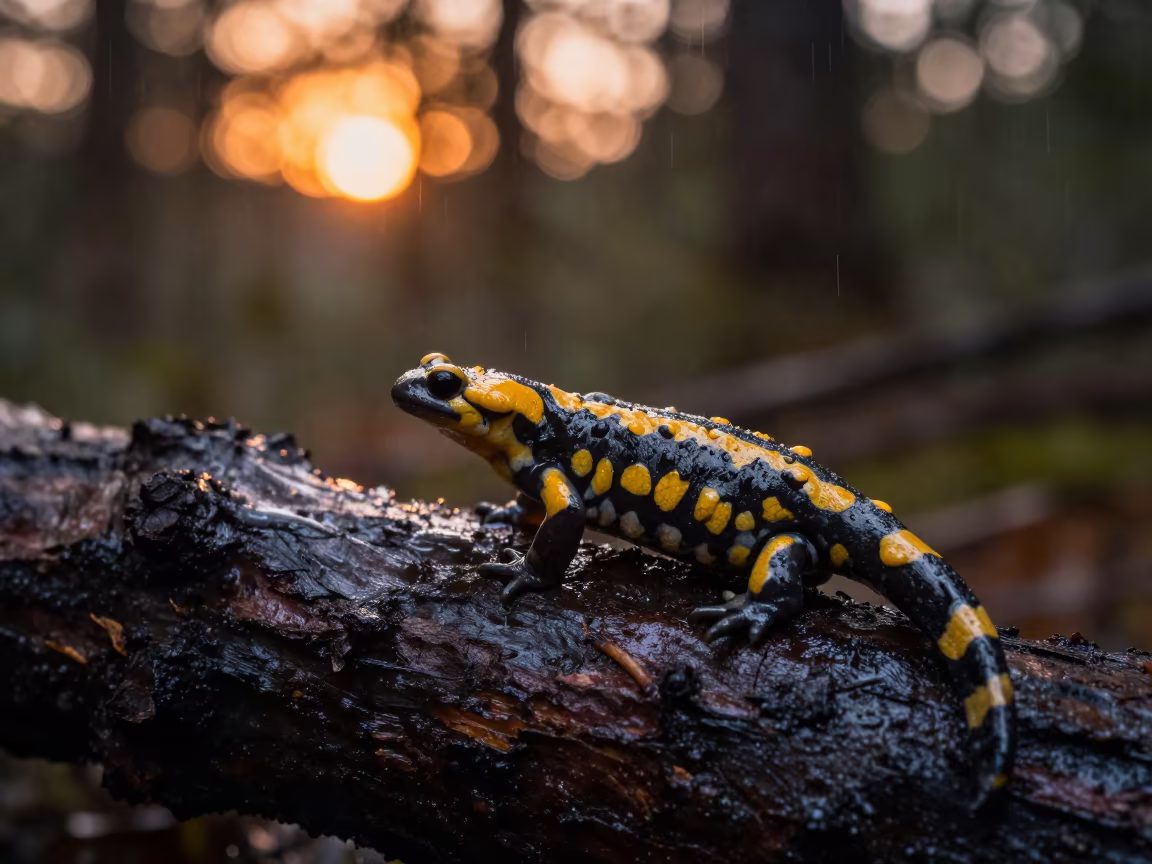Salamander on Wet Log at Sunset in near Hamilton