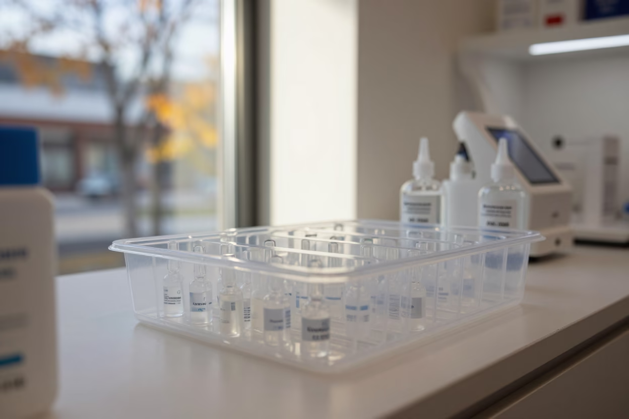 Saline Refill Tray Under Gyeongju Store Light in in a beauty supply area under white LEDs in Gyeongju