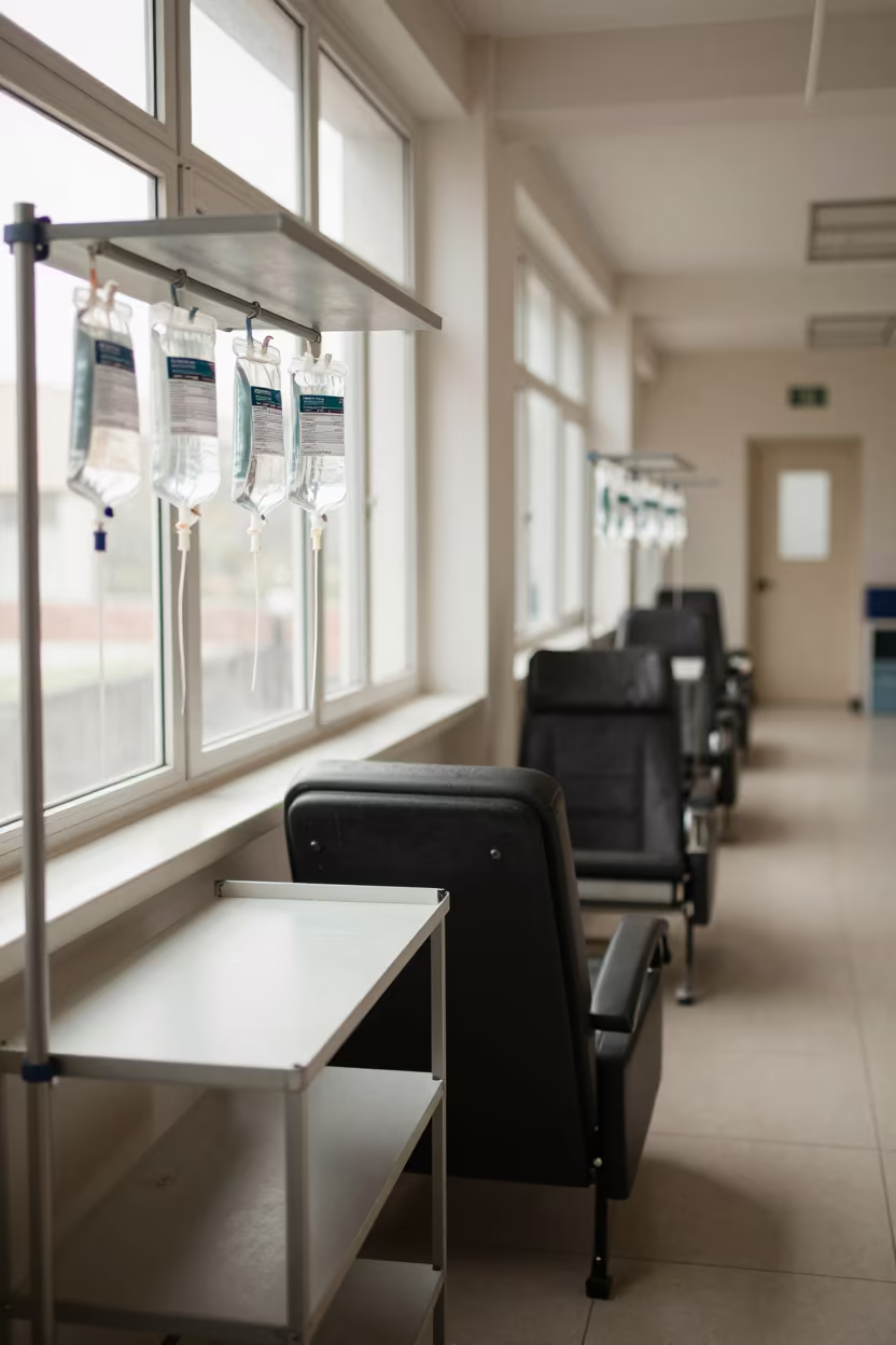 Saline Supply Shelf in Elazığ Dialysis Ward in inside a prep corridor with organized storage near Elazığ