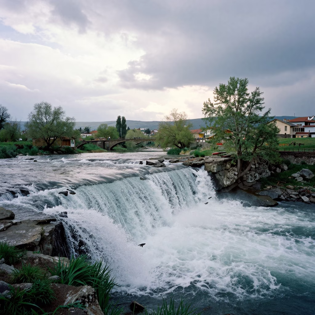 Salmon Leaping Waterfall Tidal Inlet Rustaveli in beside a tidal inlet near Rustaveli, Tbilisi