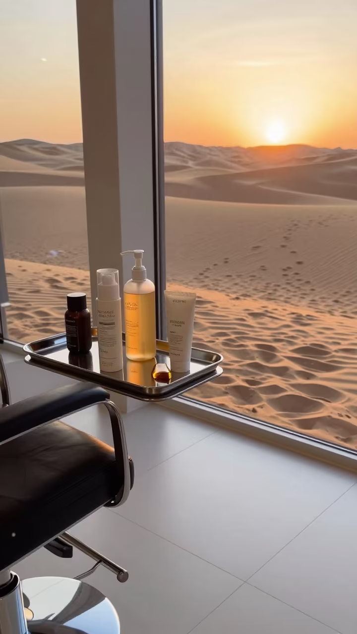 Salon Backbar with Sand Dune Floor Surreal in inside a skincare treatment room near Porto Alegre