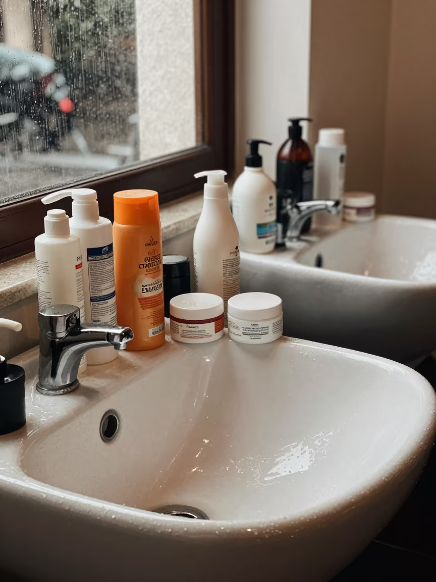 Salon Backbar Sink Shampoos Noon Light in inside a salon row near Mexico City