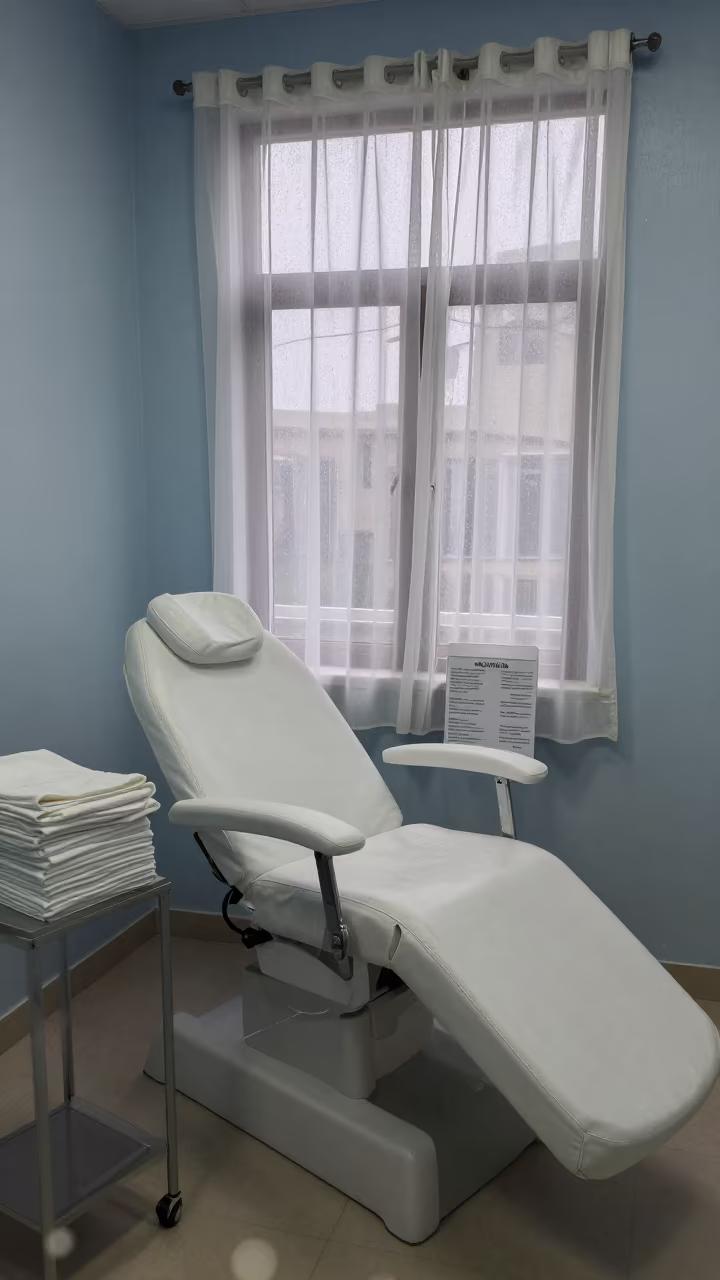 Salon Chair with Towels in Al Hudaydah Morning Light in inside a skincare treatment room in Al Hudaydah