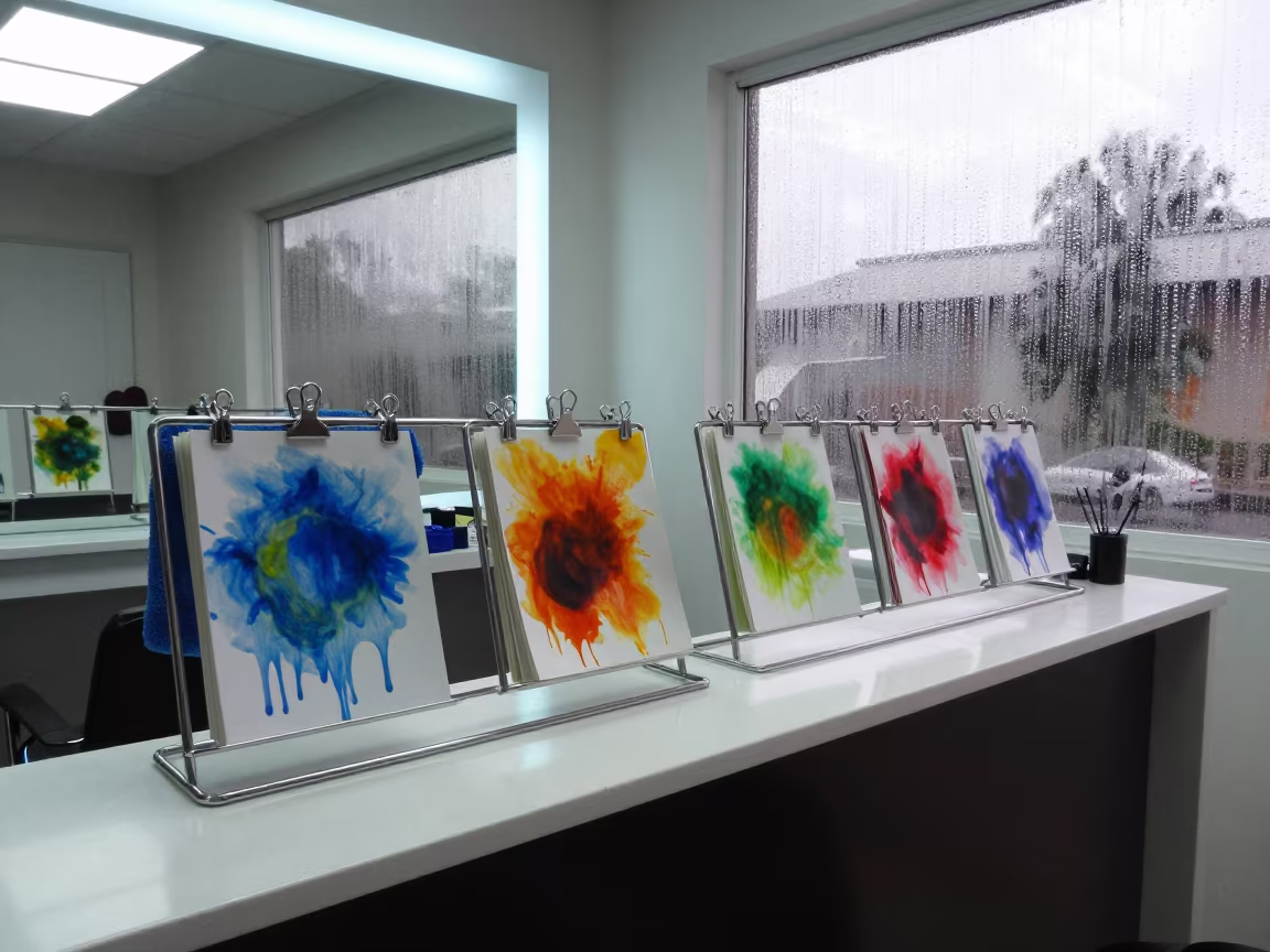 Salon Clamp Rack Under Cool Mirror Light in at a salon reception counter in Arua