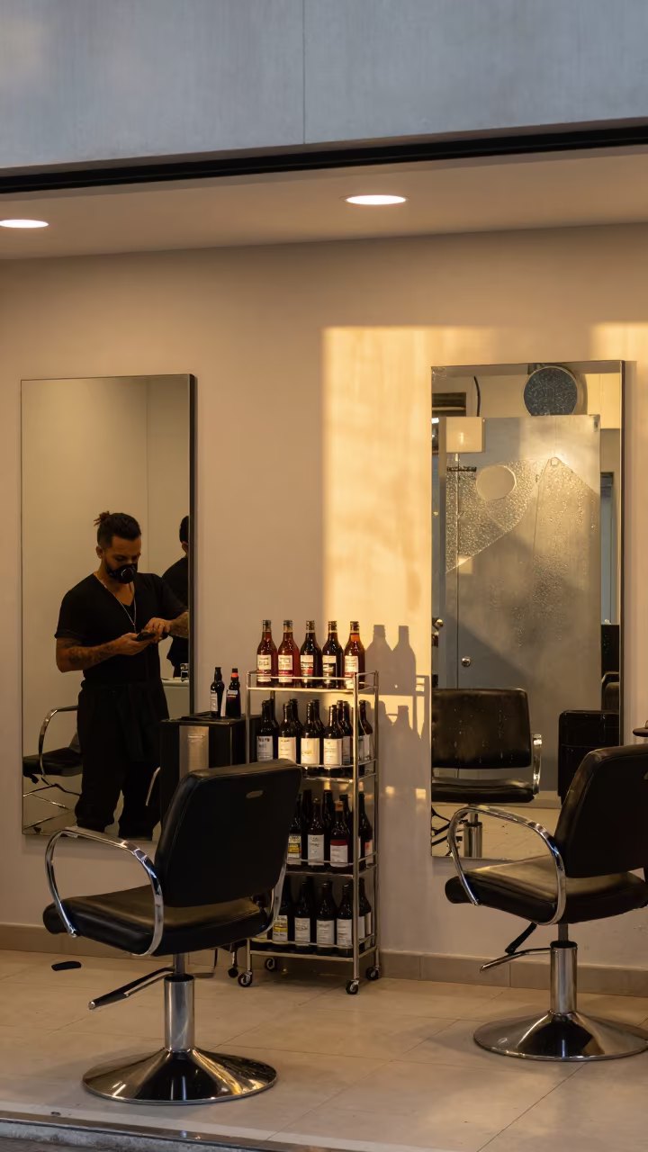 Salon Developer Rack in Belo Horizonte Golden Hour in inside a salon row in Belo Horizonte