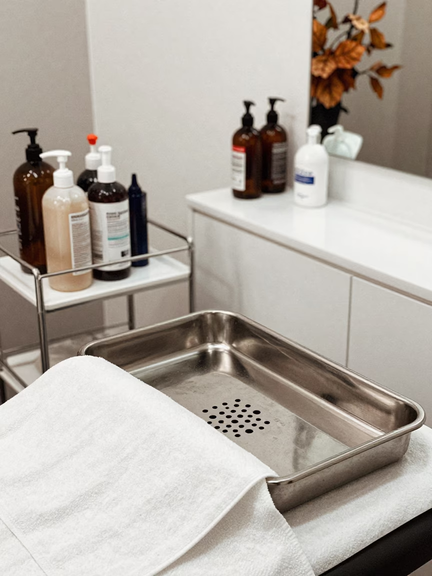 Salon Drain Pan Towel Steamer Erbil in inside a skincare treatment room near Erbil