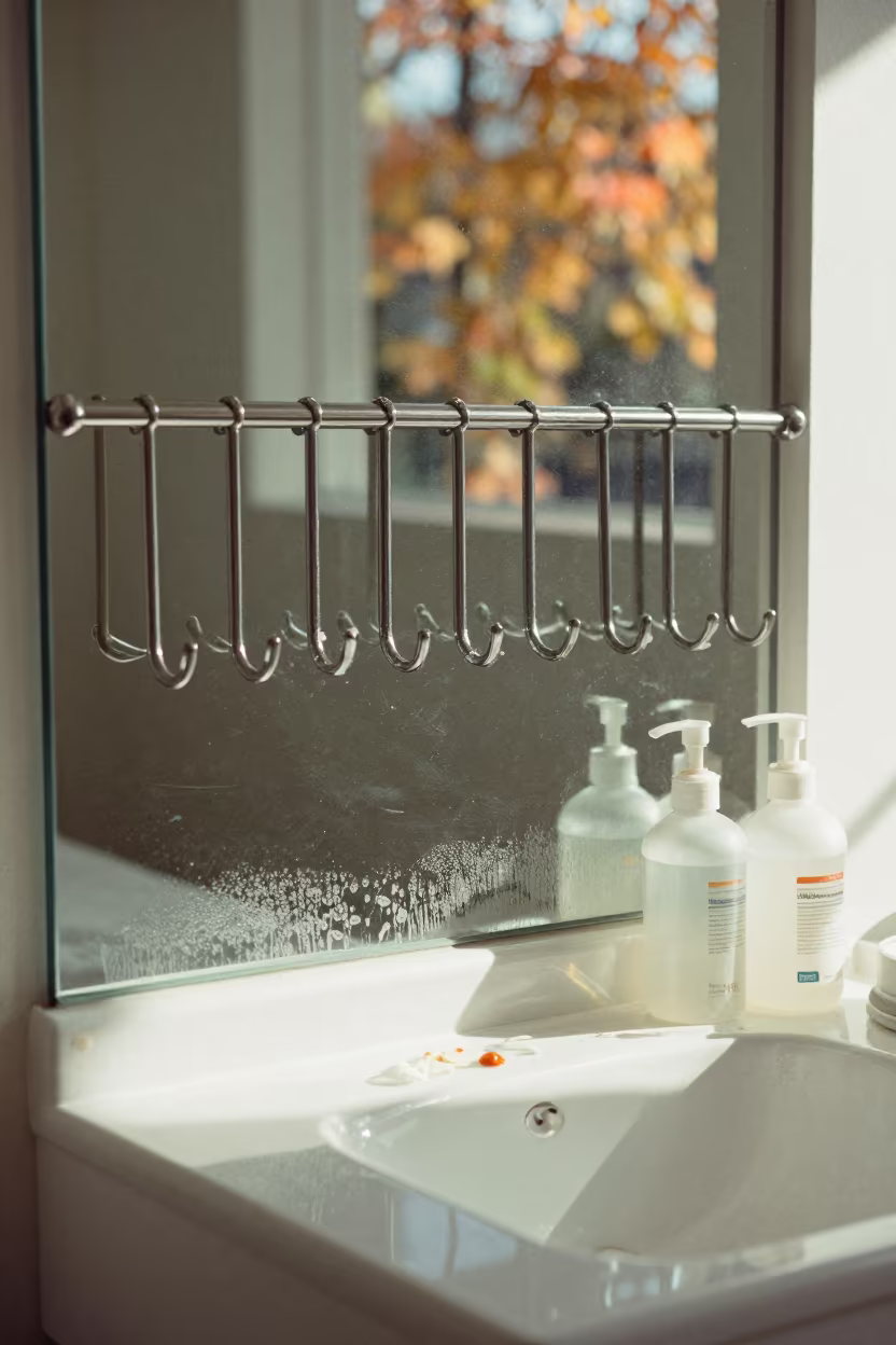 Salon Hook Rail with Product Residue in Gaya in inside a skincare treatment room in Gaya