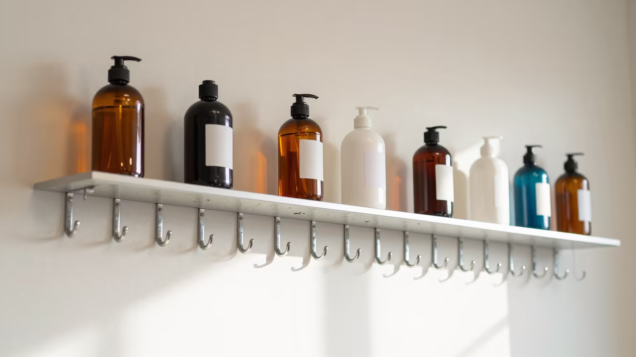 Salon Hook Rail with Product Residue in Nara in inside a skincare treatment room near Nara