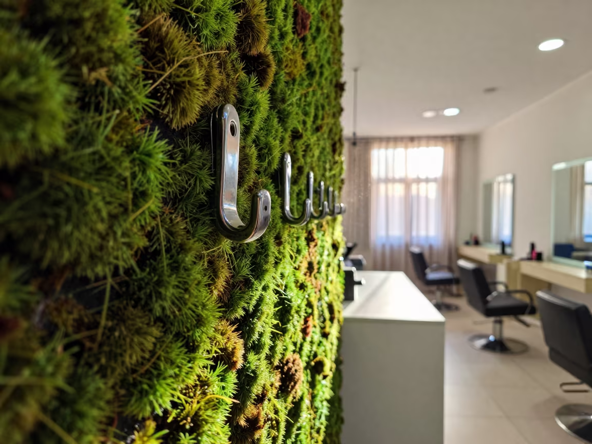 Salon Hook With Sideways Moss Growth in at a salon reception counter in Khemisset