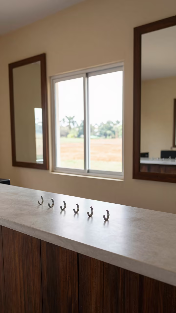 Salon Hose Hook with North Window Light in Kampala in at a salon reception counter in Kampala