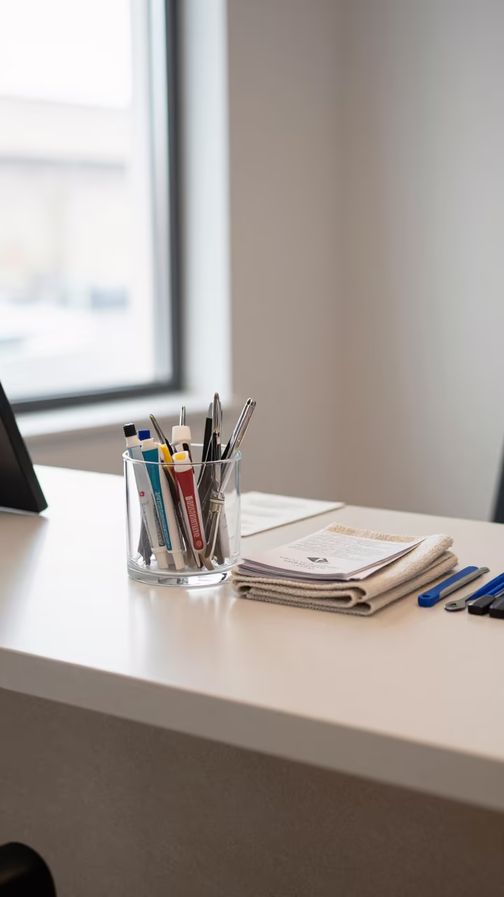 Salon Key Jar with Color Tubes and Chrome in at a salon reception counter near Bo