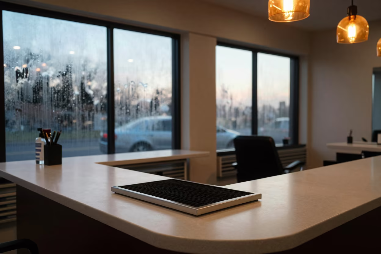 Salon Lint Tray on Reception Counter in at a salon reception counter near Harare