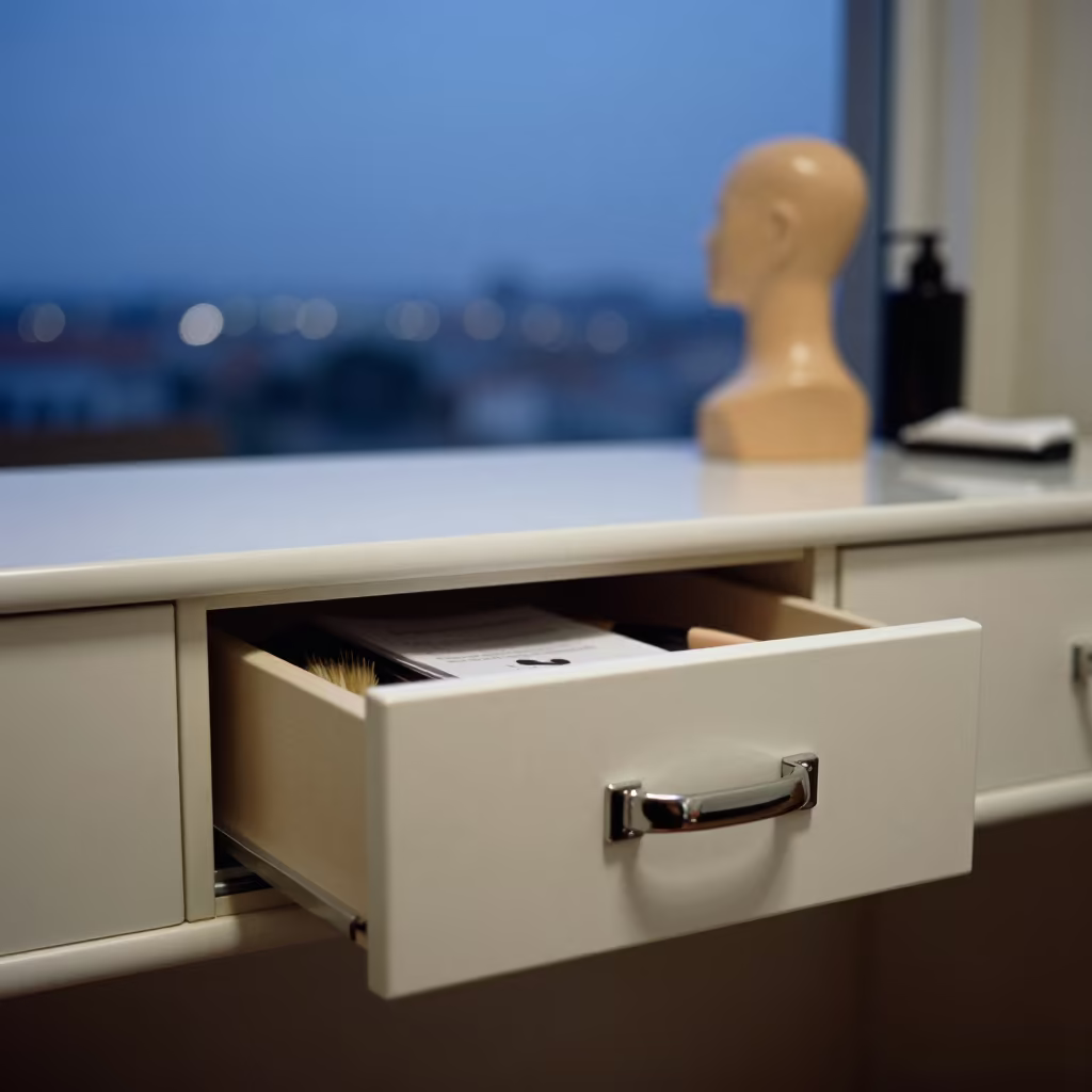 Salon Mannequin Clamp Drawer Siguiri Vanity in inside a salon row in Siguiri