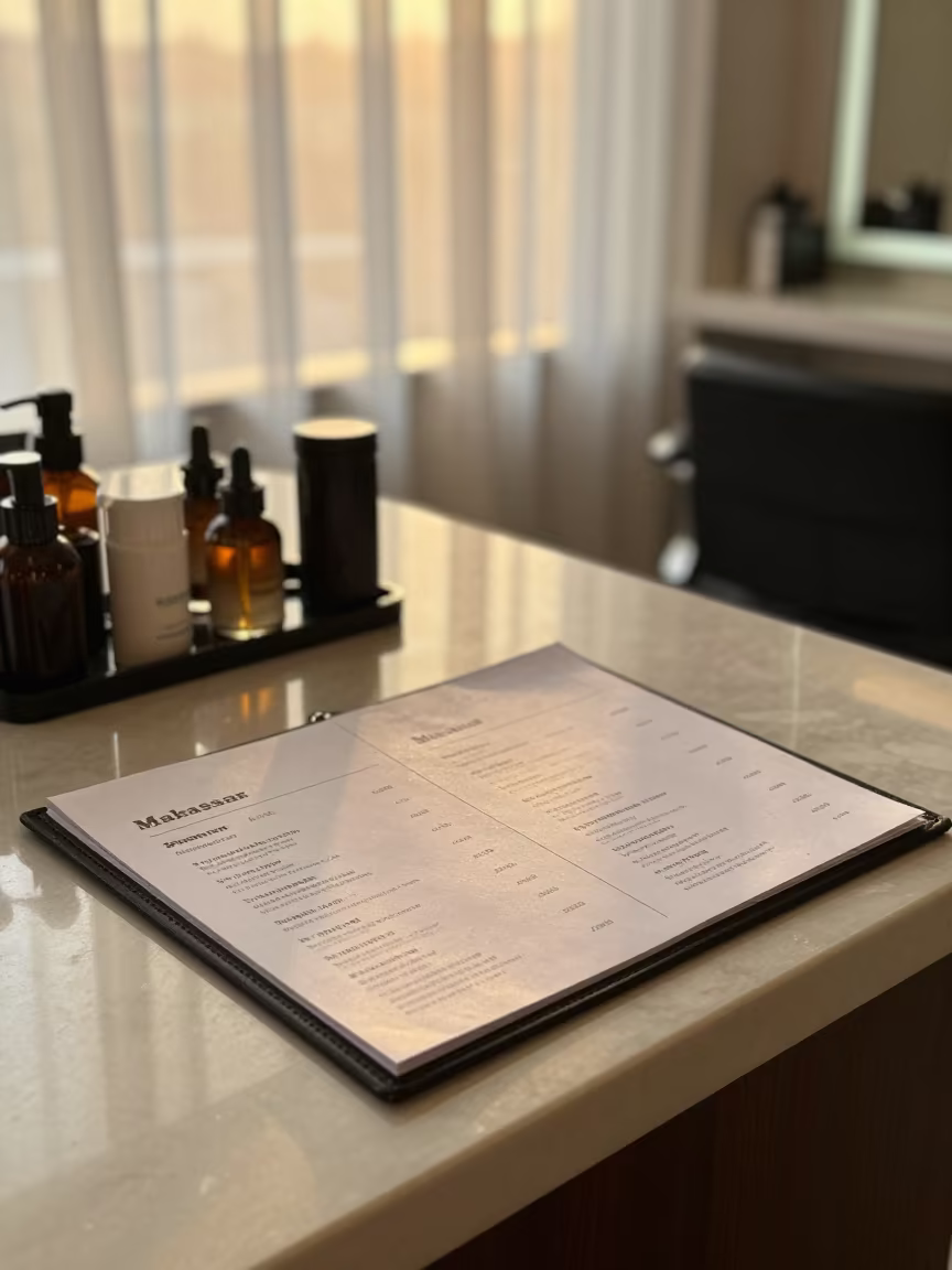 Salon Menu Pouch Before Service in Makassar in inside a salon row in Makassar