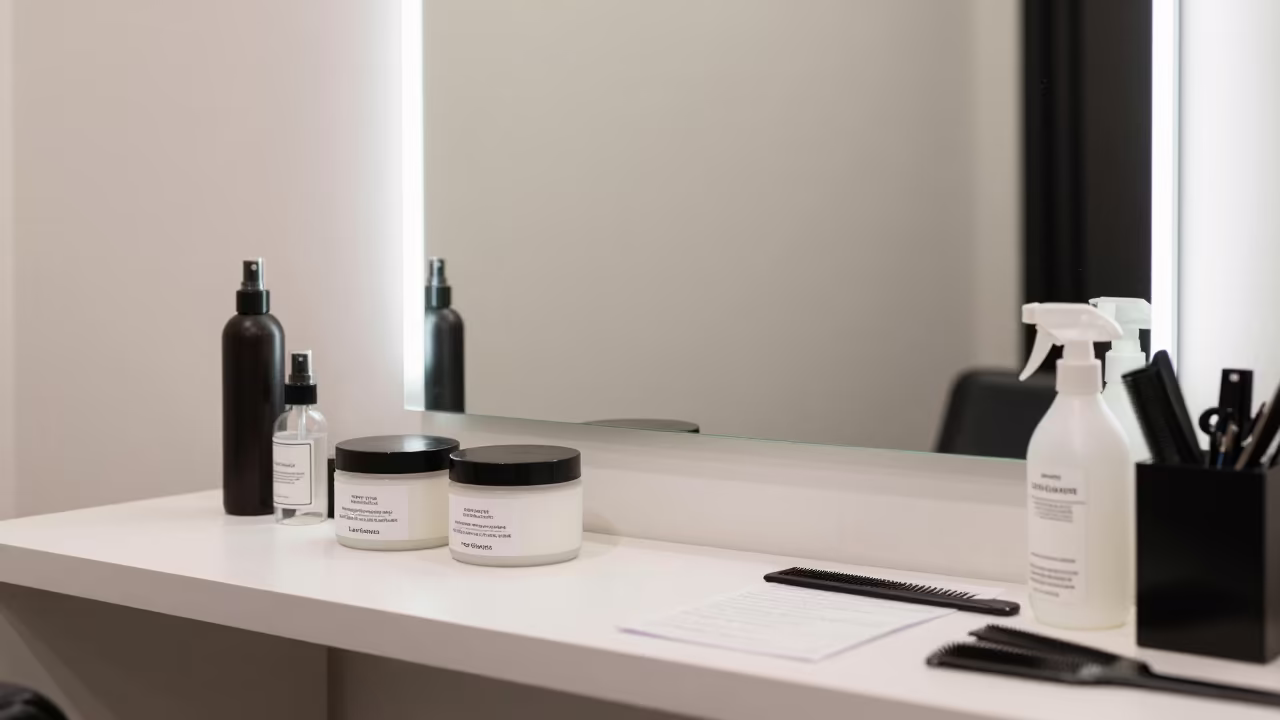 Salon Mirror Station Morning Light Los Guayos in in a beauty supply area under white LEDs in Los Guayos